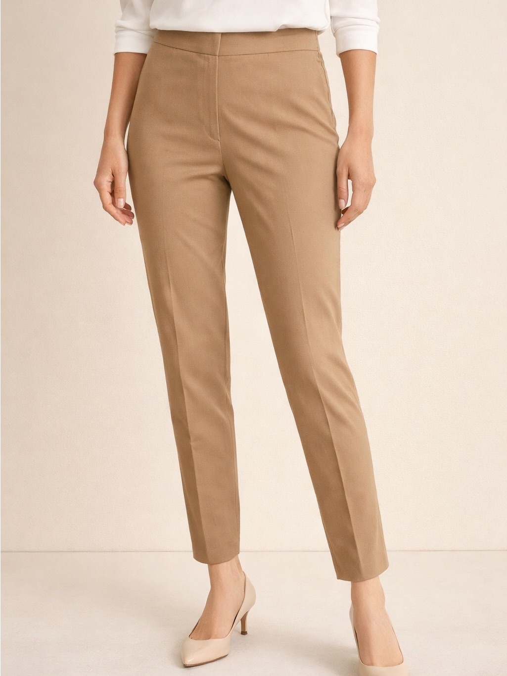 Talbots Chatham Ankle Pants Slim Leg New Tan Stretchy Cotton Spandex 10p Petite